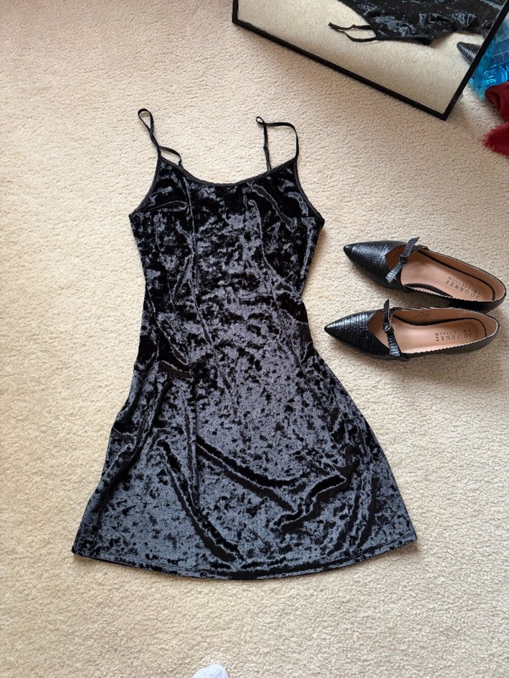 Victoria's Secret Black Crushed Velvet Slip Dress Spaghetti Strap XS